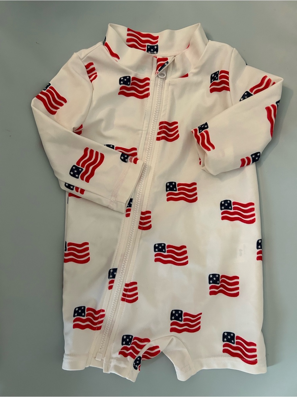 Carter's White Rashguard One-Piece with Red & Navy Flag Print